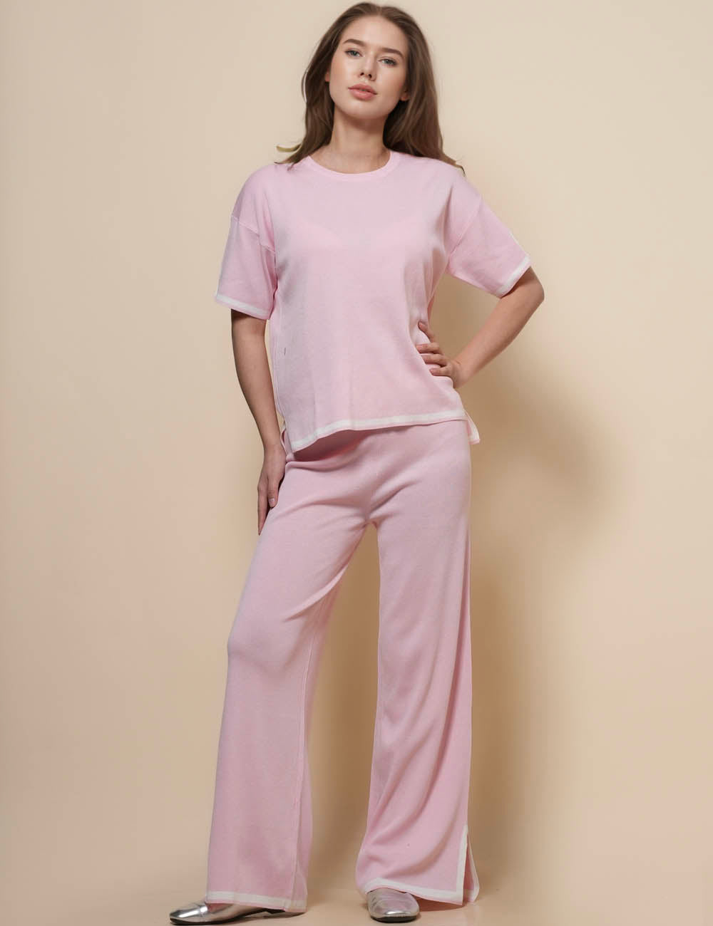 Ladies Color Block 2PCS Knit Loungewear Set SKST50650