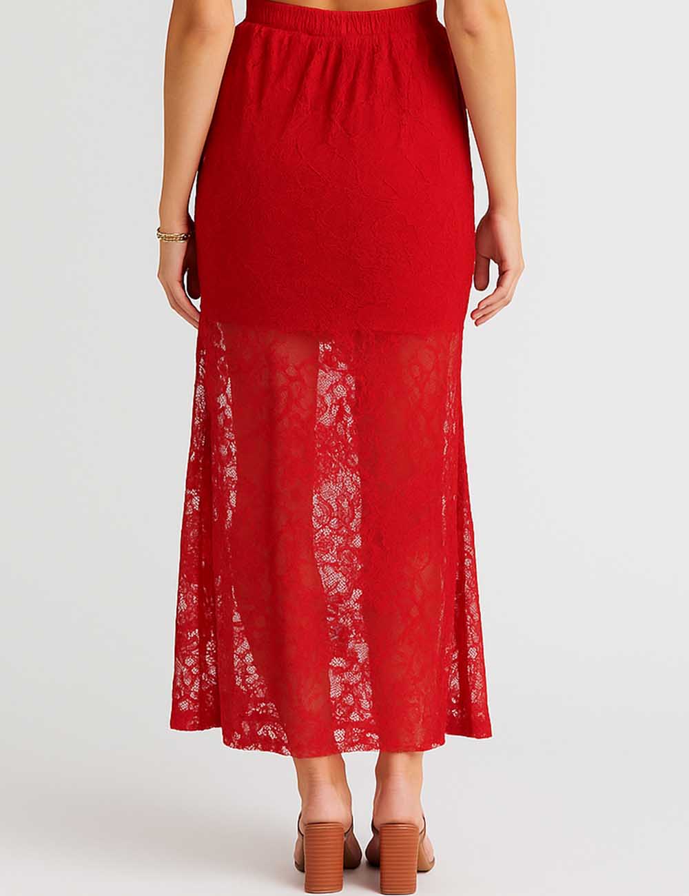 Ladies Lace See Through Elastic Waist Maxi Skirt