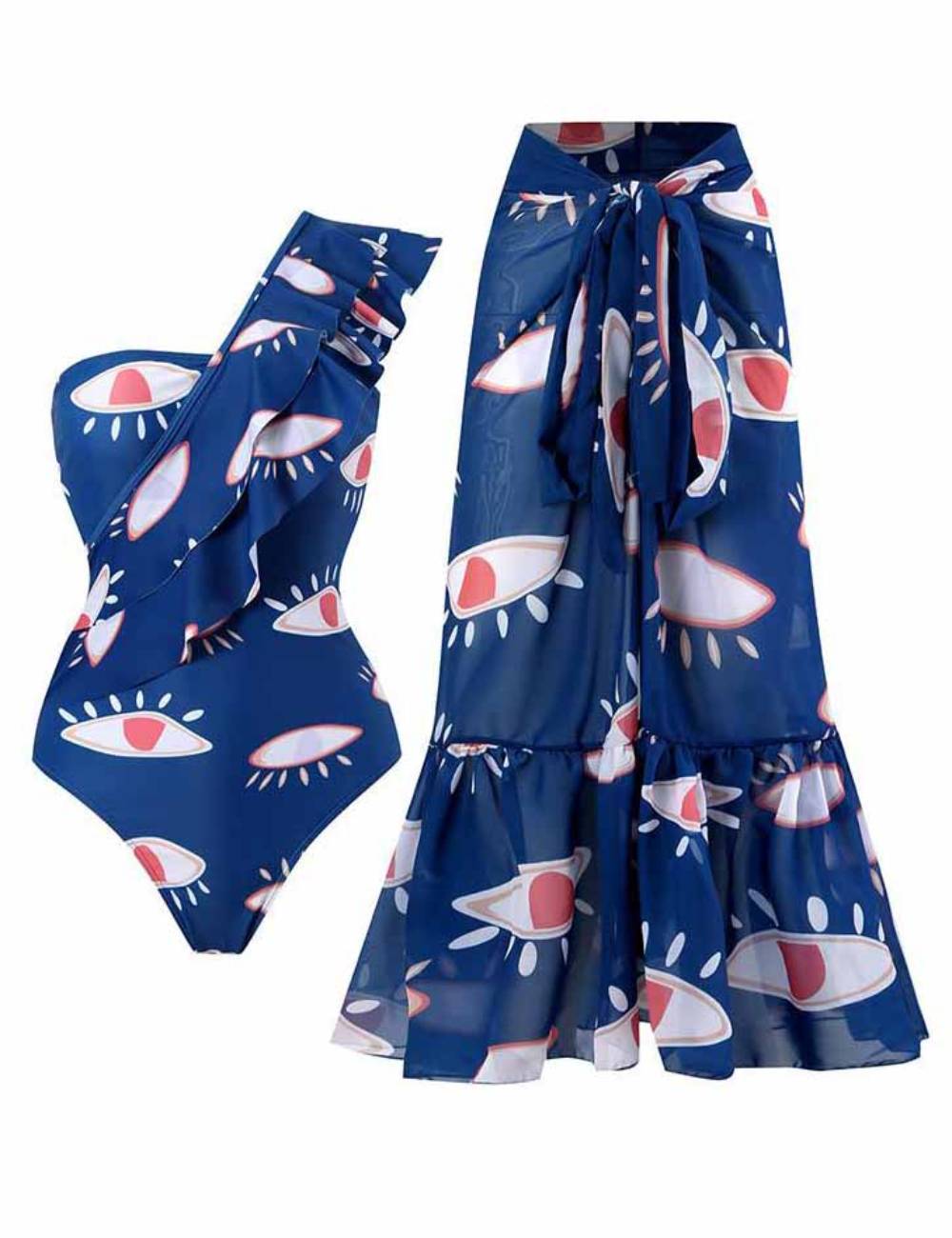 Ladies Eyes Print One Piece with Cover SKSW40133