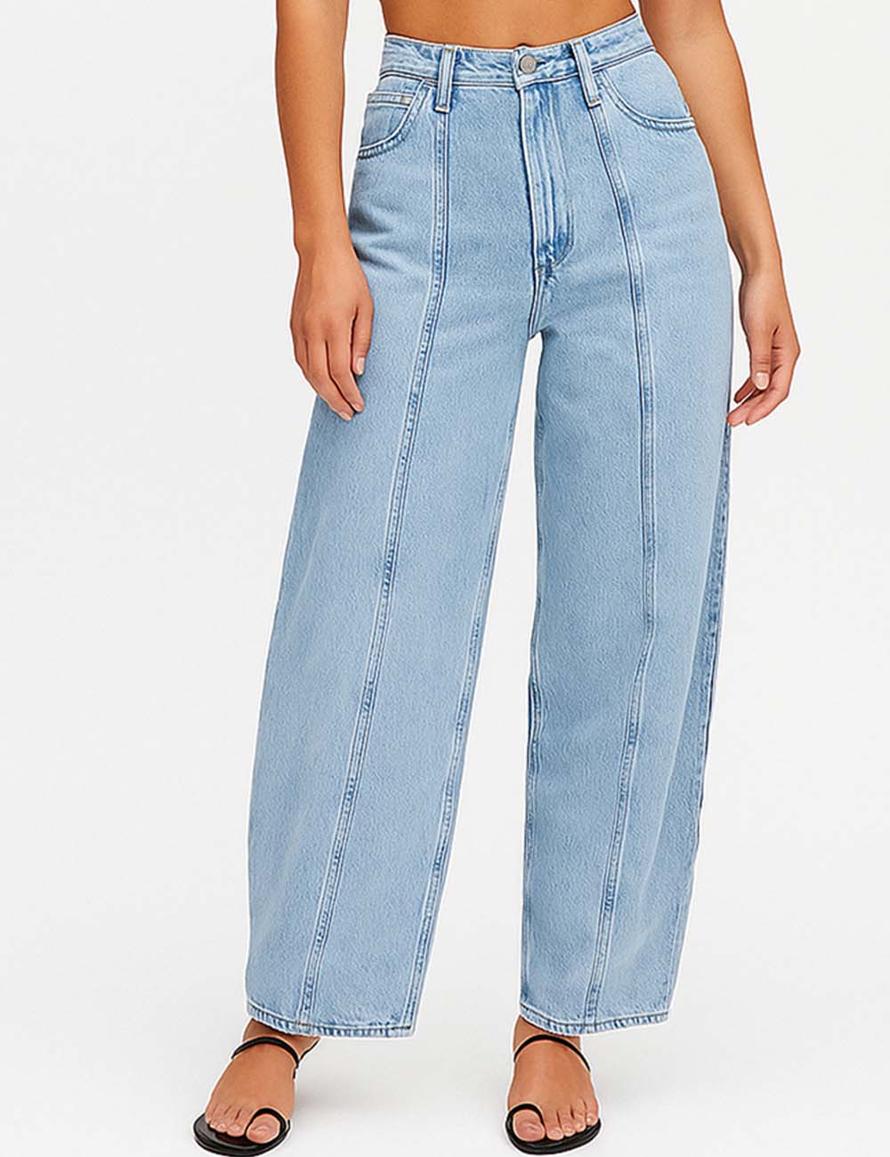 Ladies Stitch Zip Fly Wide Leg Denim Pants