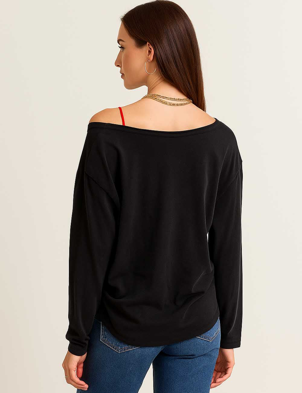 Ladies Round Neck Graphic Print Long Sleeves T-Shirt
