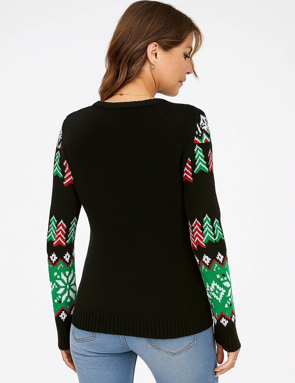 Ladies Christmas 2025 Dinosaur Pattern Round Neck Sweater