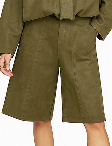 Ladies Faux Suede Solid Color Knee-Length Shorts