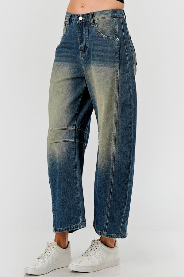 Distressed Baggy Mid Rise Barrel Denim Pants SKP522