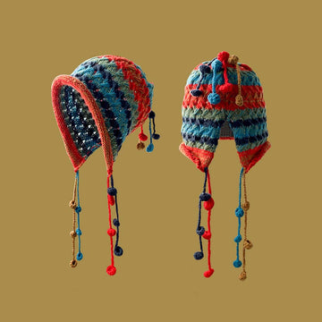 Ladies Multi Color Yarn Pom-Pom Knit Hat