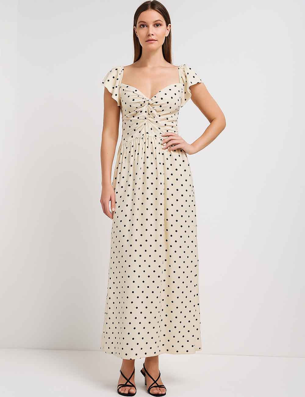 Ladies Sweetheart Neck Polka Dot Ruffle Maxi Dress