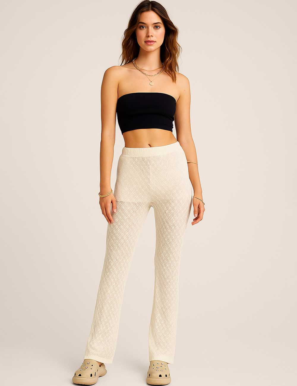 SKPKX26 Ladies Solid Color Straight Leg Pants