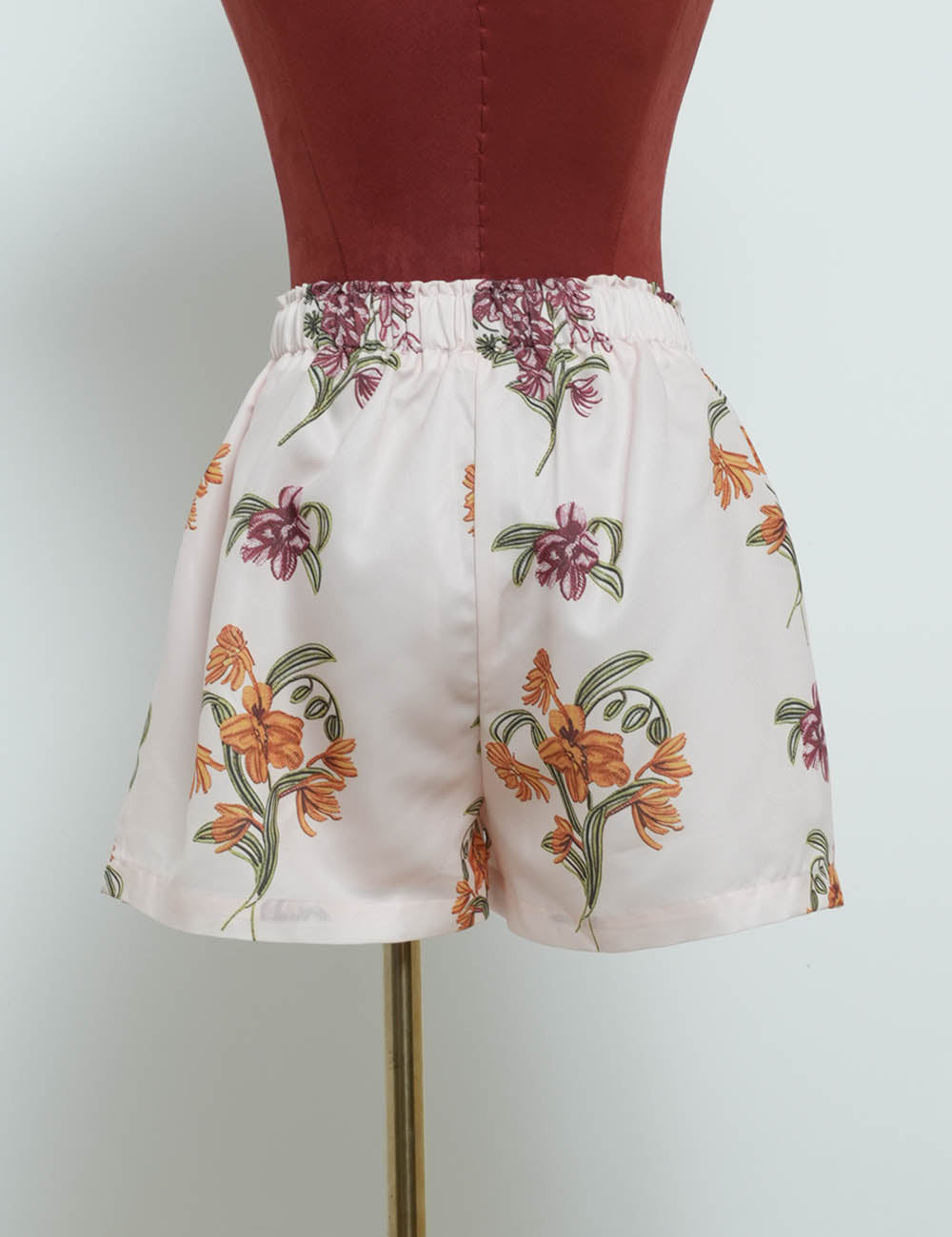 Ladies Floral Print Elastic Waist Wide Leg Pocket Shorts