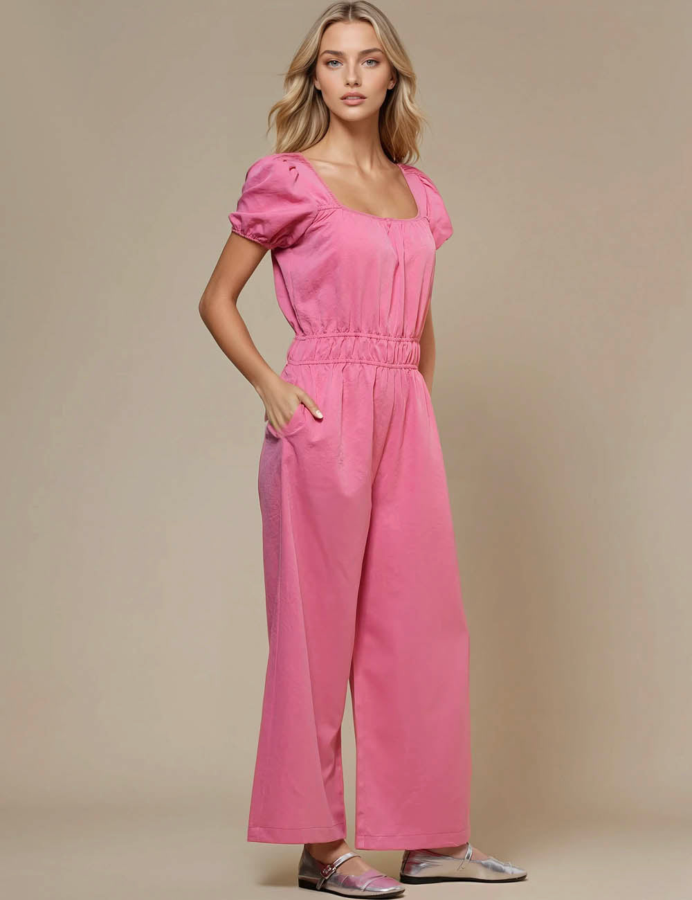Ladies Square Neck Pockets Jumpsuit SKJ50593