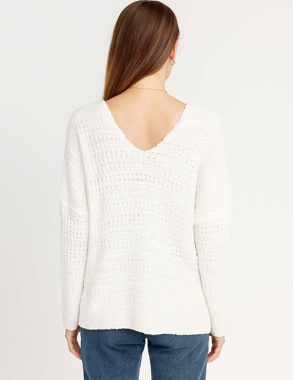 Ladies Solid Long Sleeves V-Neck Hollow Out Top