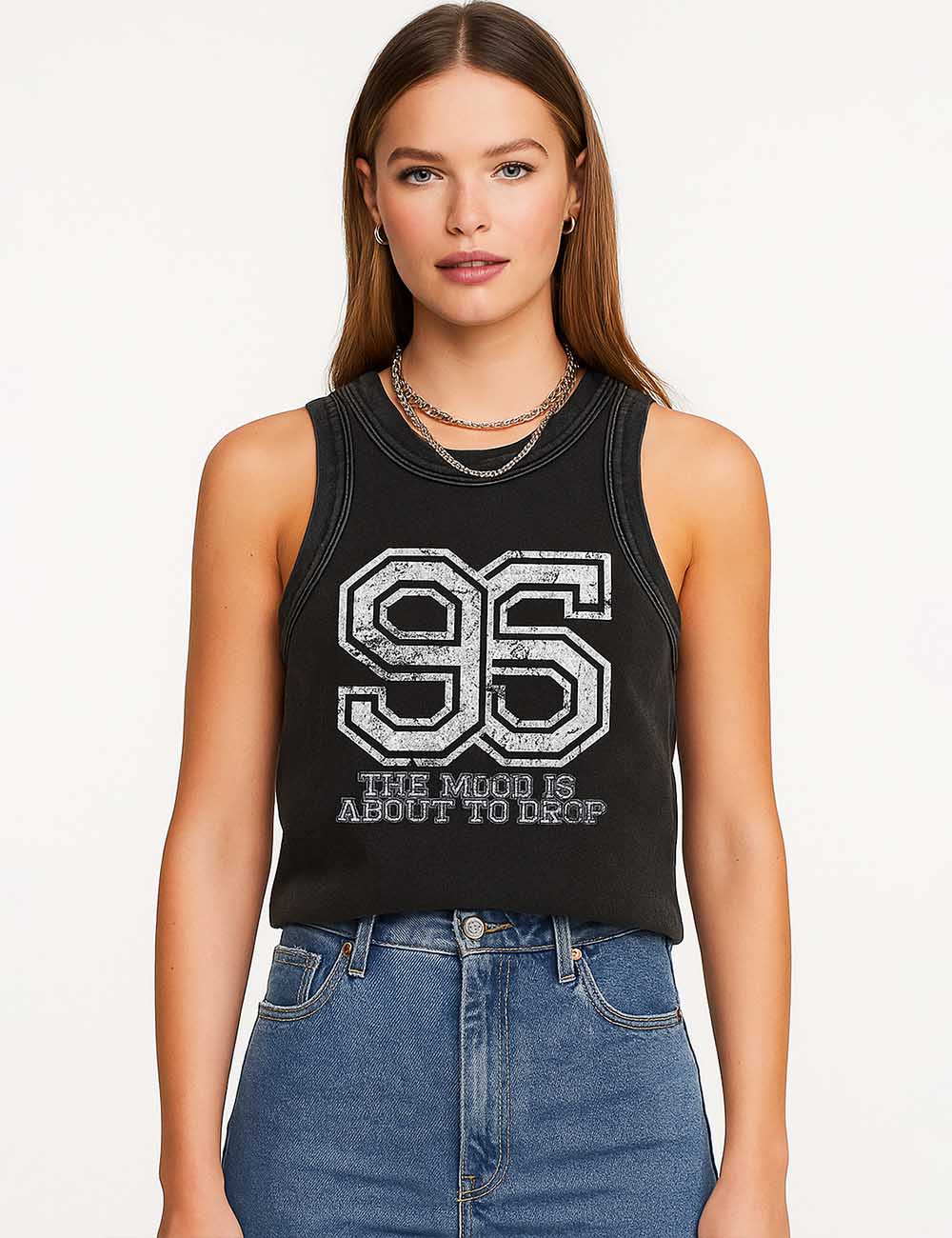 Ladies Vintage Number Letter Print Sleeveless Tank Top