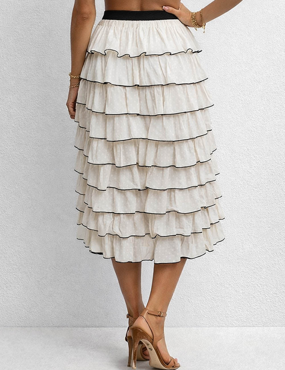 Ladies Chic Tiered Ruffle Elastic Waist Midi Skirt