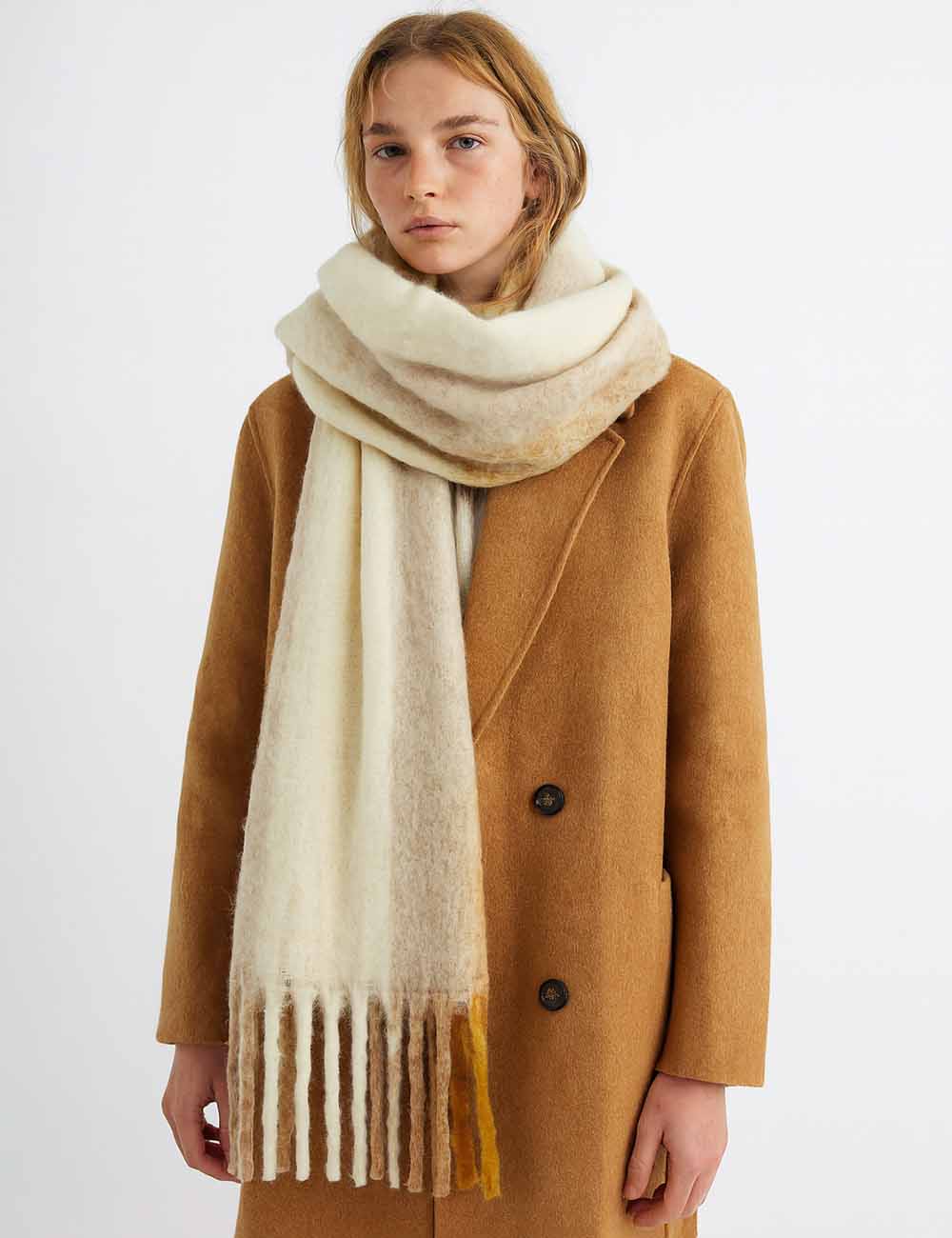 Ladies Color Block Fringe Knit Scarf