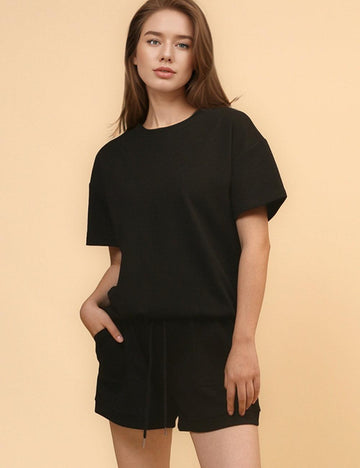 Ladies Solid Color T-shirt and Shorts 2pcs Set SKST4723