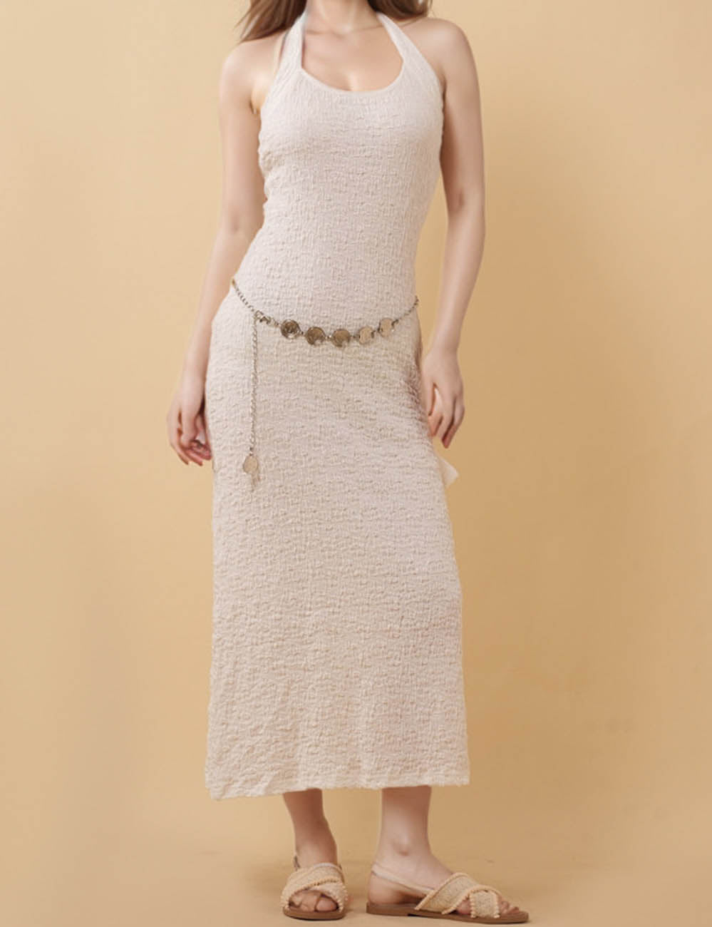 Ladies Solid Color Halter String Tie Maxi Dress SKD5K11