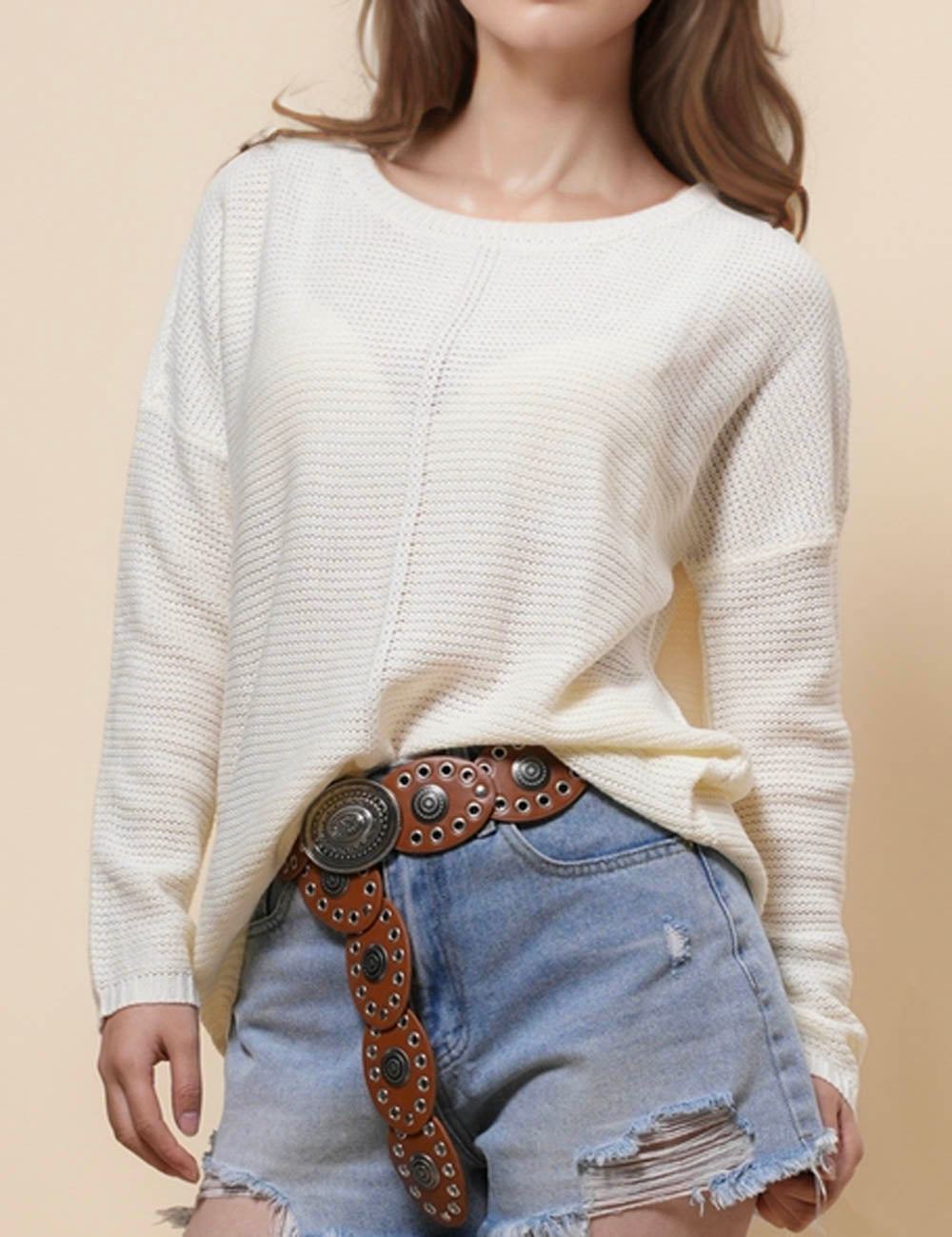 Ladies Roune Neck Sewater Knit Blouse SKT41106