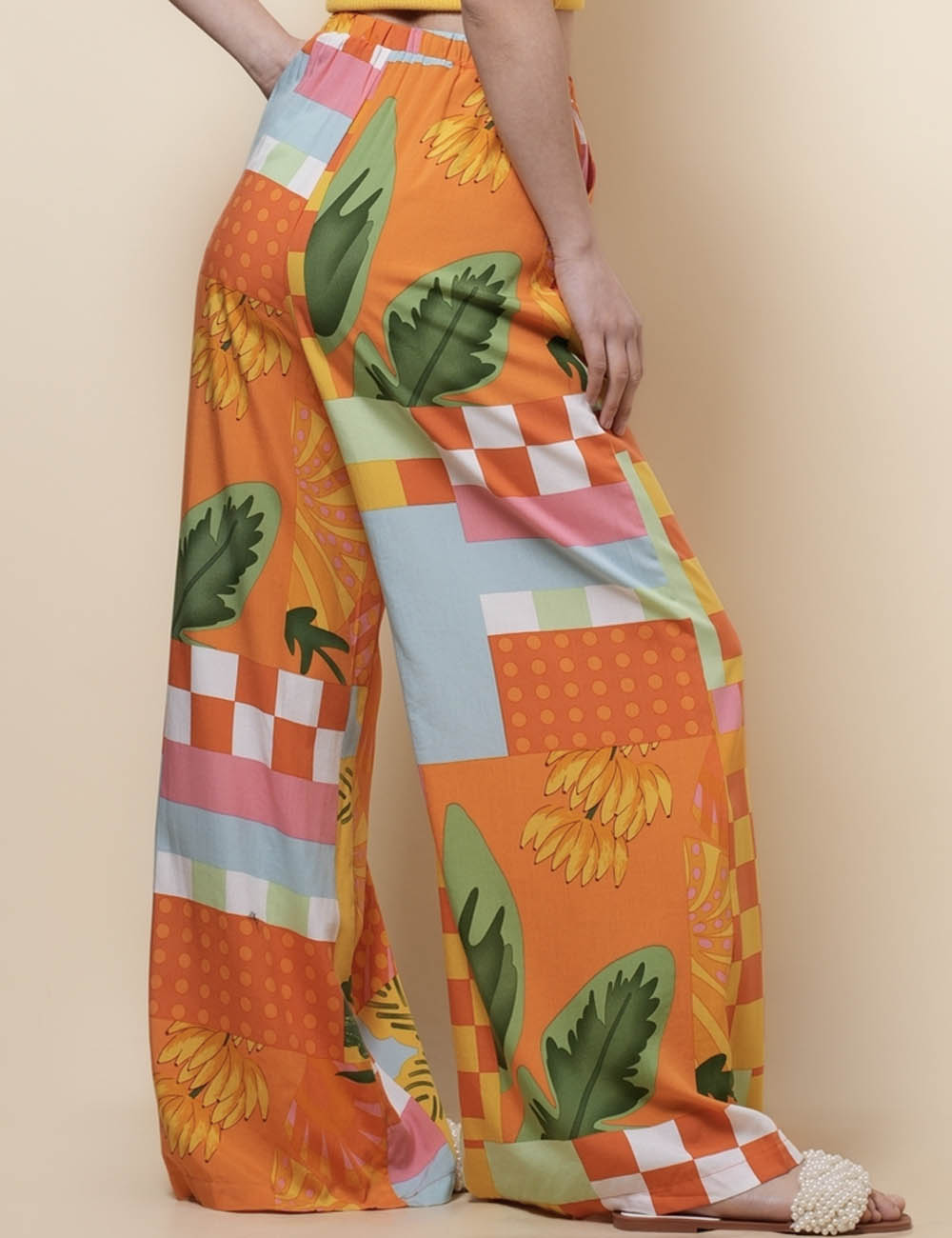 Ladies Elastic Waist Print Wide Leg Pants SKP51019