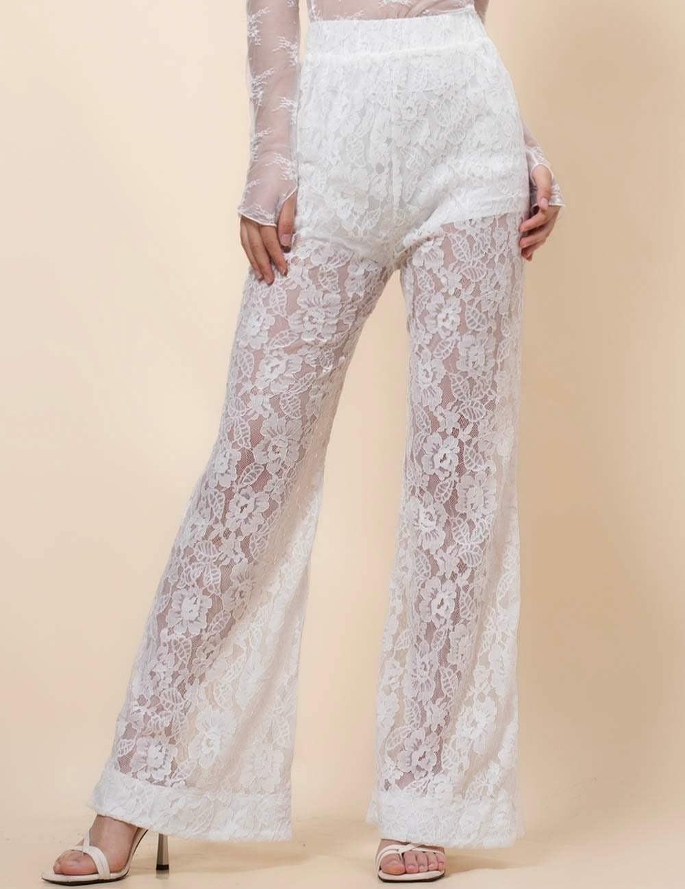 Ladies Floral Lace See Through Flare Pants SKP41059
