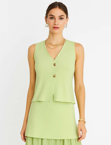 Ladies Solid Color V-Neck Sleeveless Knit Vest