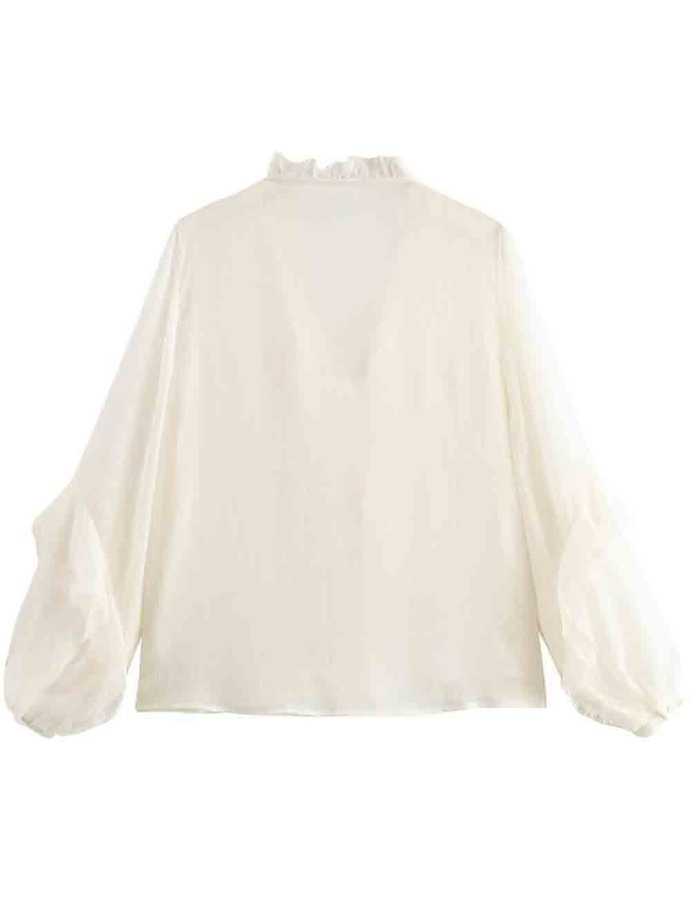 Ladies Ruffle Long Sleeves Pullover White Blouse