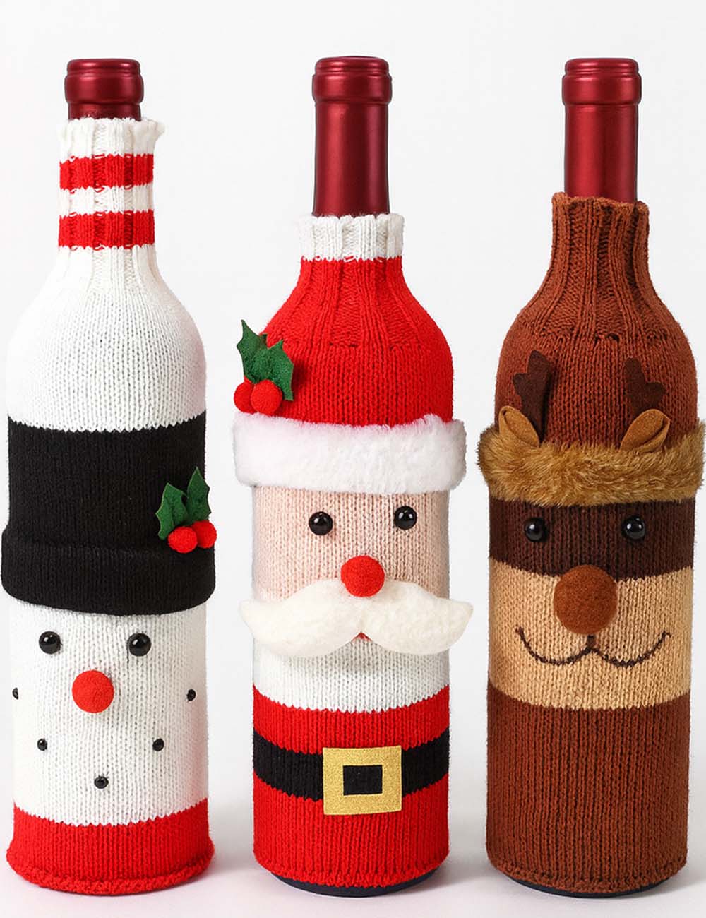 Christmas Knit Santa Reindeer Snowman Holiday Wine Bottle Cover