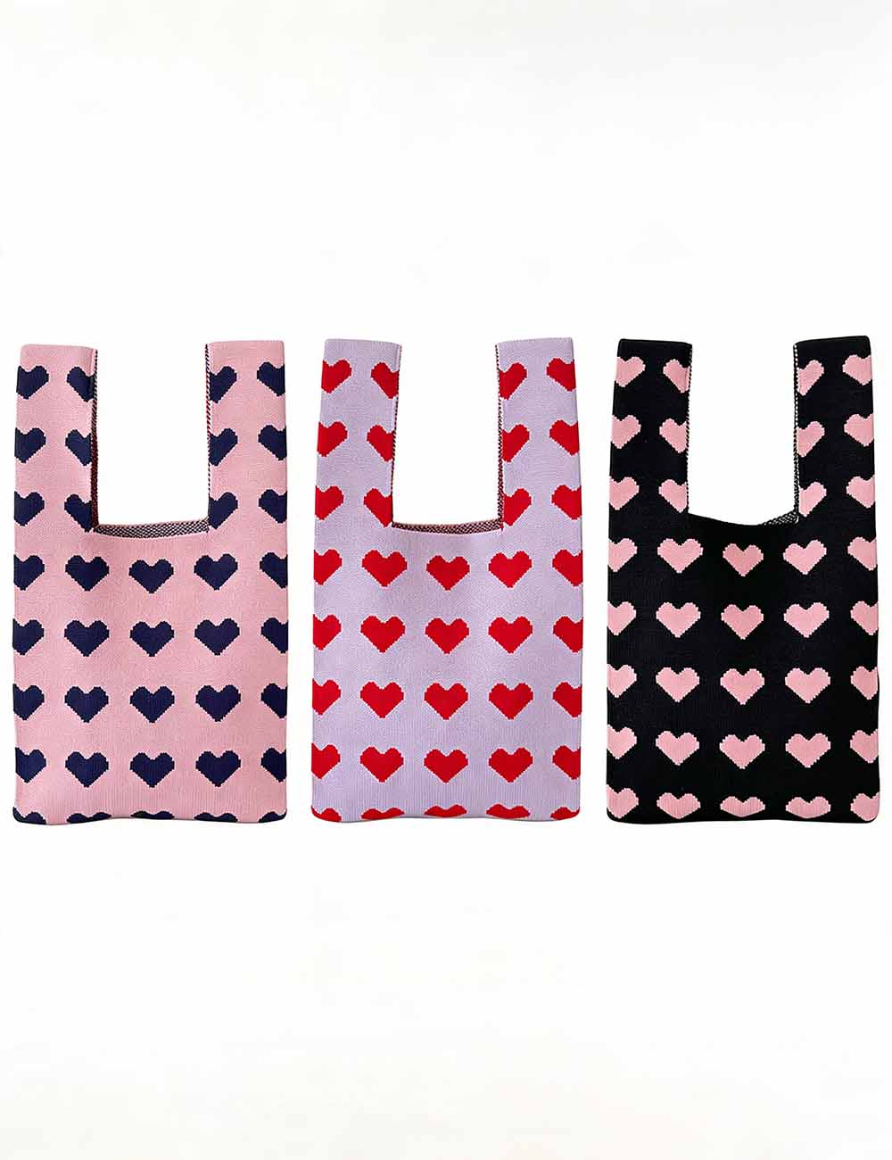 Ladies Valentine's Heart Knit Handbag Mini Tote Bag