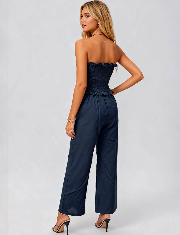 Ladies Smocked Bodyice Tube Top & Wide Leg Pants 2PCS Set