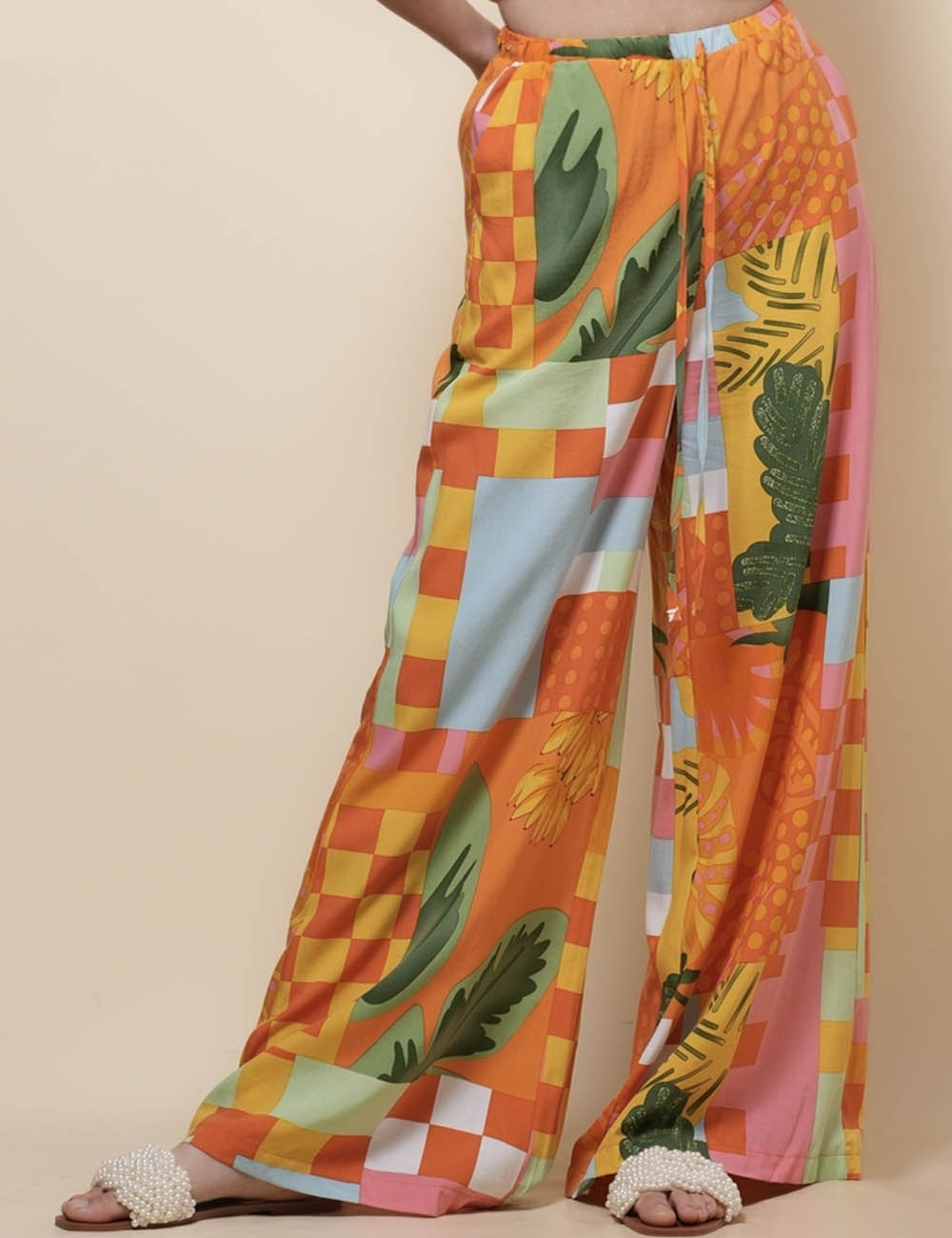 Ladies Elastic Waist Print Wide Leg Pants SKP51019