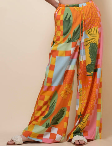 Ladies Elastic Waist Print Wide Leg Pants SKP51019