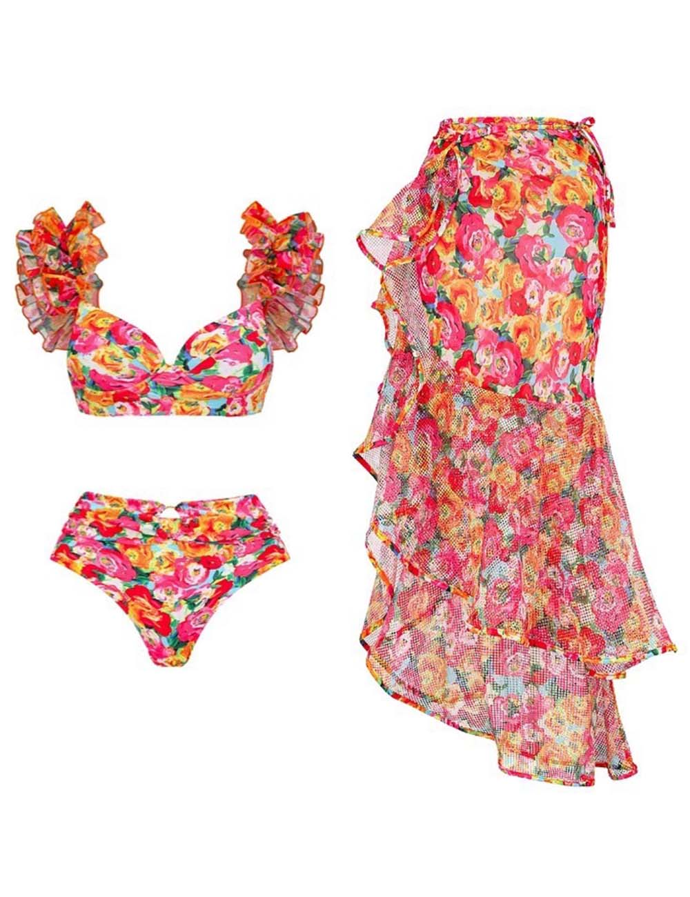 Ladies Floral Print 2PCS Bikini Set with Salong
