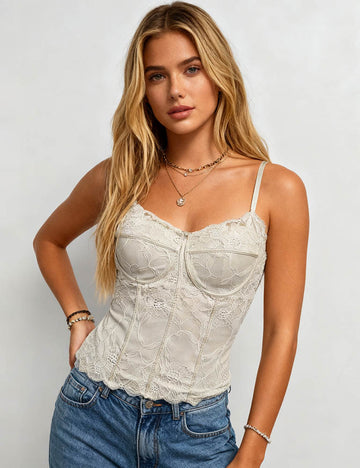 Ladies Romantic Lace Sweetheart Neck Bustier Cami Top