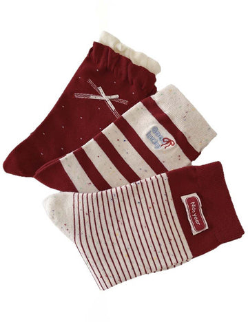 Ladies Color Block Dot Striped Bow Knit Midi Calf Socks