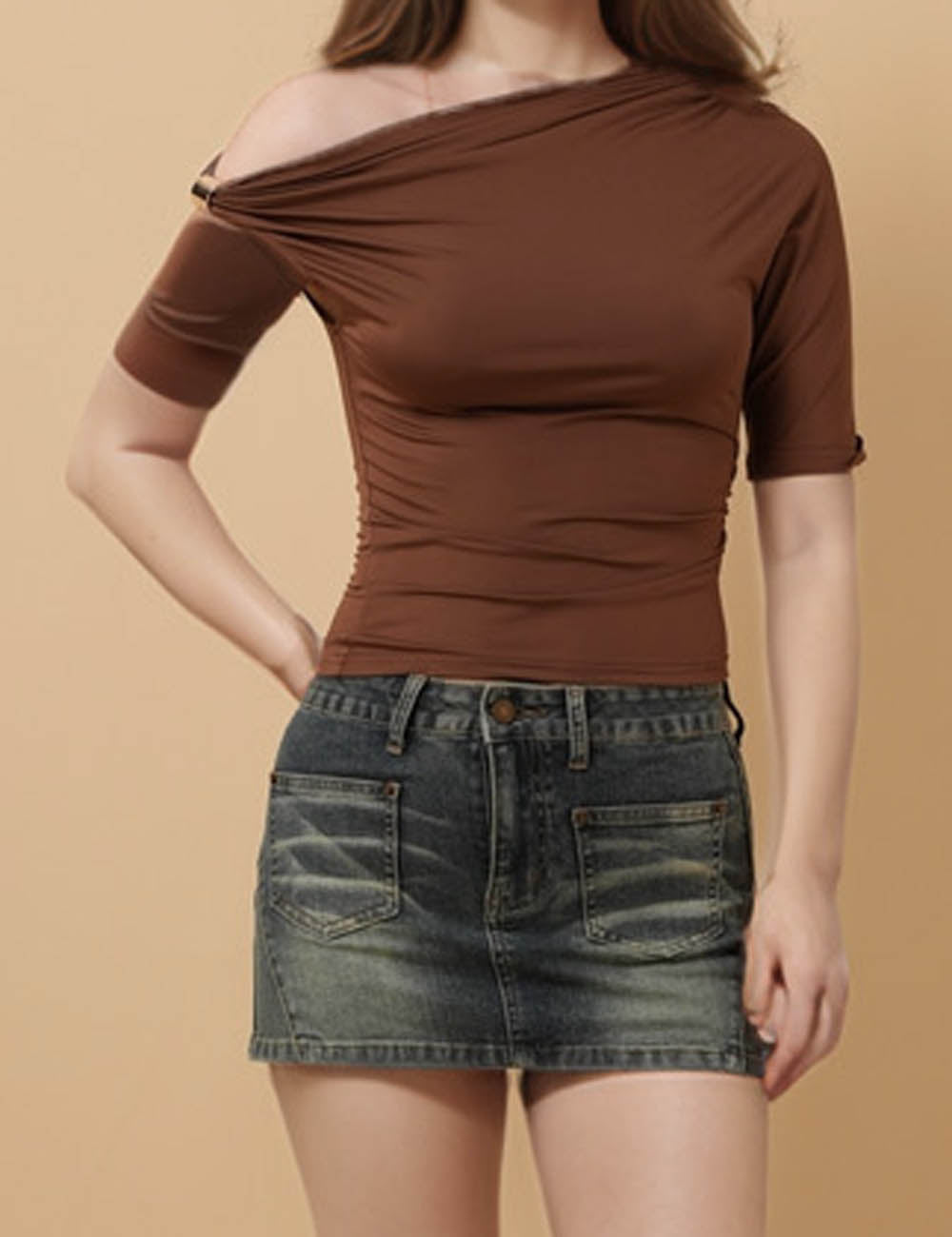 Ladies One Shoulder Ruched Laying Crop Top 8SKT51263