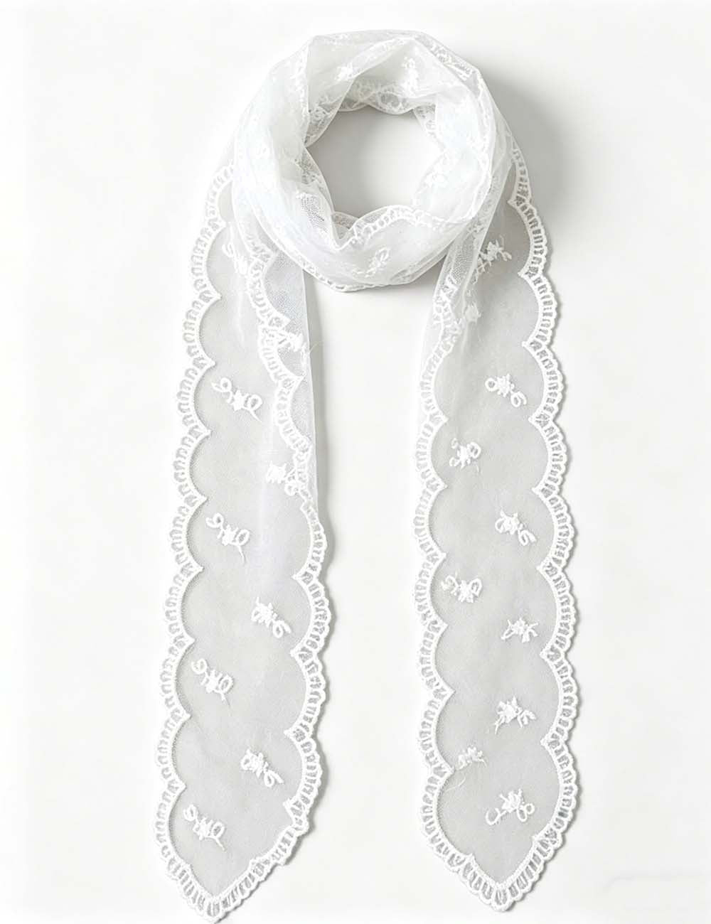 Ladies Chic Sheer Mesh Embroidery Lace Scarf