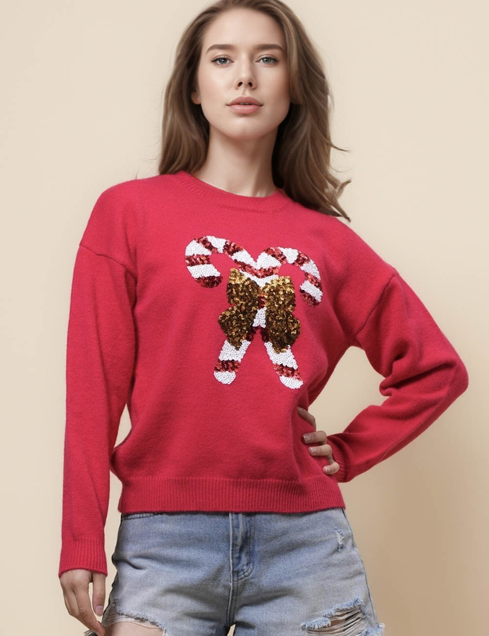 Ladies Christmas Round Necl Cozy Sweater SKT41105