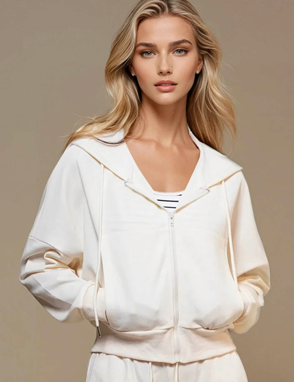 Ladies Solid Color Loungewear Top Zip Hoodie SKST50771T