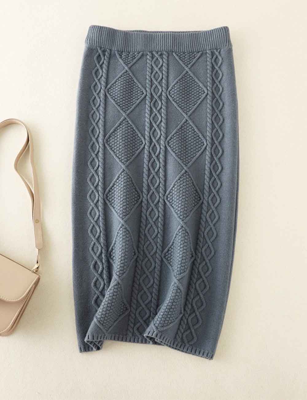 Ladies Solid Color Hip Wrap Knit Midi Skirt