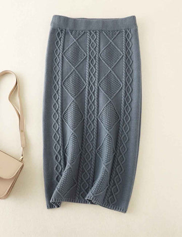 Ladies Solid Color Hip Wrap Knit Midi Skirt