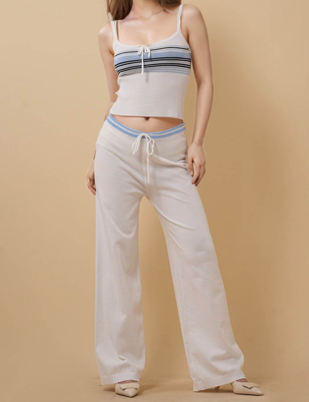 Ladies Stripe Color Block Knit Cami Top & Pants Set 8SKST51341