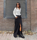 Black High Waist Splice Stright Ladies Long Skirt BSQ10182T - SWEETKAMA