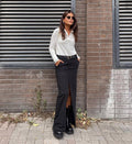 Black High Waist Splice Stright Ladies Long Skirt BSQ10182T - SWEETKAMA