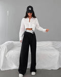 Black Split High Waist Wide Leg Loose Ladies Pants C-K0070 - SWEETKAMA