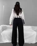 Black Split High Waist Wide Leg Loose Ladies Pants C-K0070 - SWEETKAMA