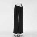 Black Split High Waist Wide Leg Loose Ladies Pants C-K0070 - SWEETKAMA
