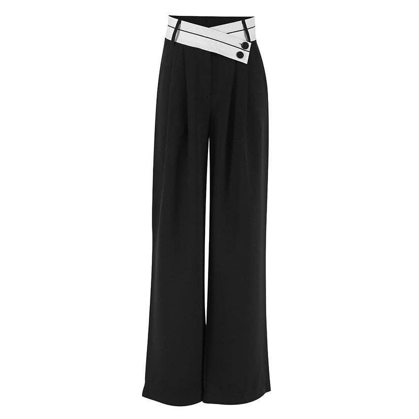Black Split High Waist Wide Leg Loose Ladies Pants C-K0070 - SWEETKAMA
