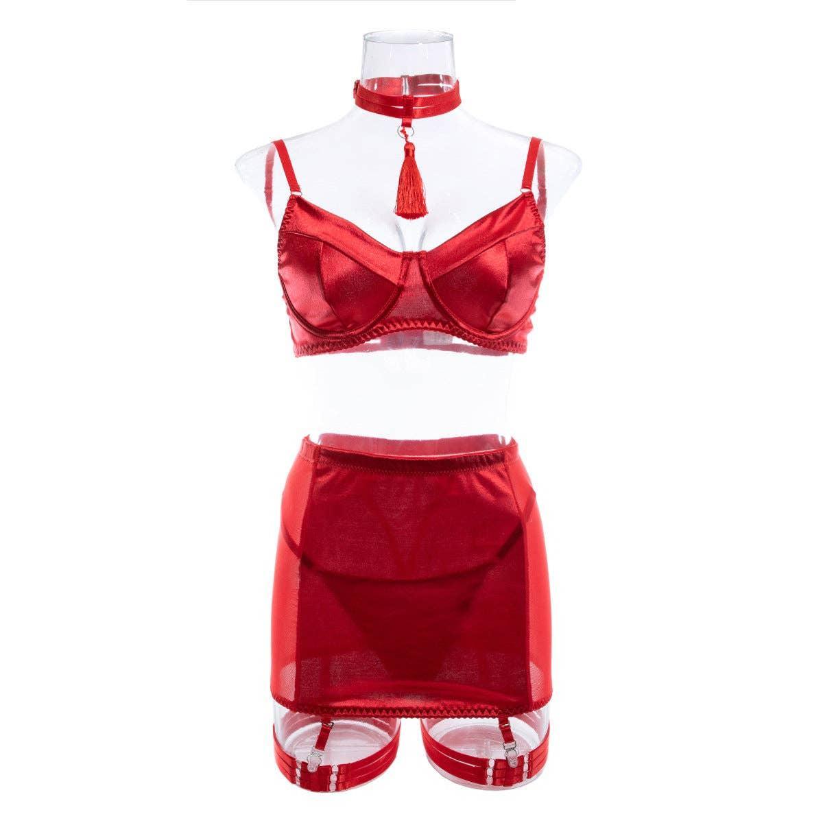 Black Tassels Sexy Lingerie Set with Garter Belt 3068 - SWEETKAMA