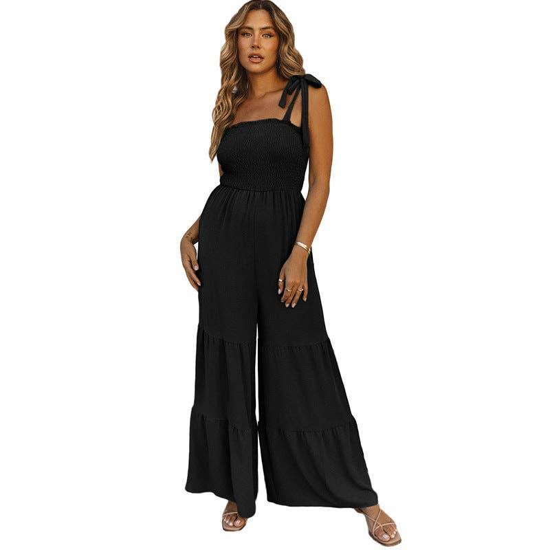 Bow Tie Solid Color Ladies Daily Loose Jumpsuit LC6411492 - SWEETKAMA