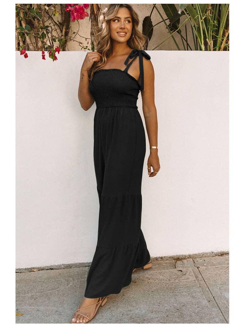 Bow Tie Solid Color Ladies Daily Loose Jumpsuit LC6411492 - SWEETKAMA