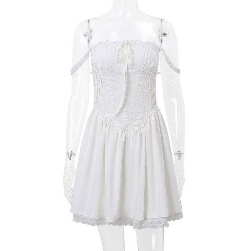 Bowknot Low Chest Girdling Lace Halter Dress 40029A - SWEETKAMA