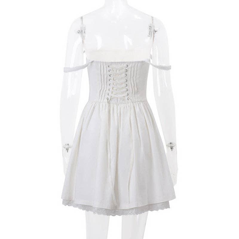 Bowknot Low Chest Girdling Lace Halter Dress 40029A - SWEETKAMA